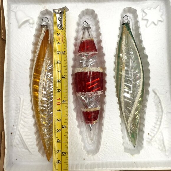 Vintage LANISSA Unsilvered Teardrop Tinsel Mica Christmas Ornaments 6” - Picture 7 of 9